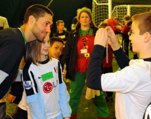 Nicola dressed as an Elf at a Fulham FC event