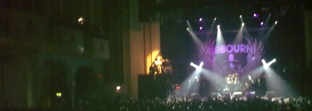 Airbourne frontman Joel O'Keeffe atop a bank of Marshall speakers