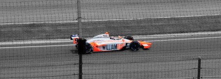 Dan Wheldon's in turn three during his victory lap at the Centennial Indianapolis 500