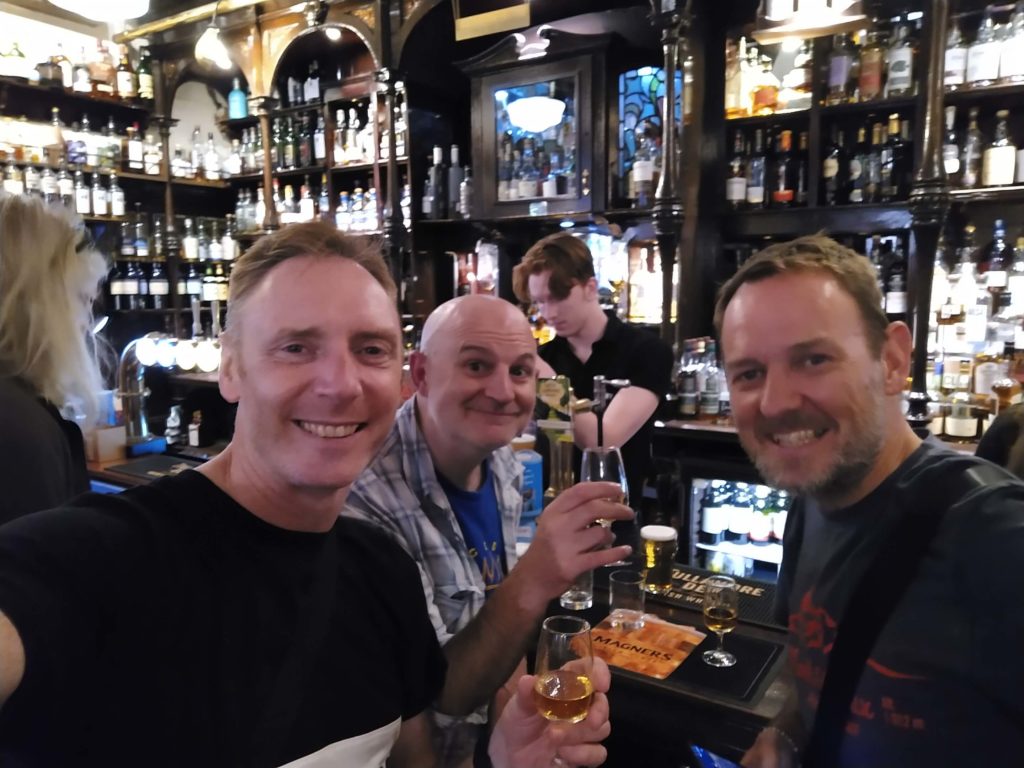 Me, Adrian and George in The Pot Still, in Glasgow.
