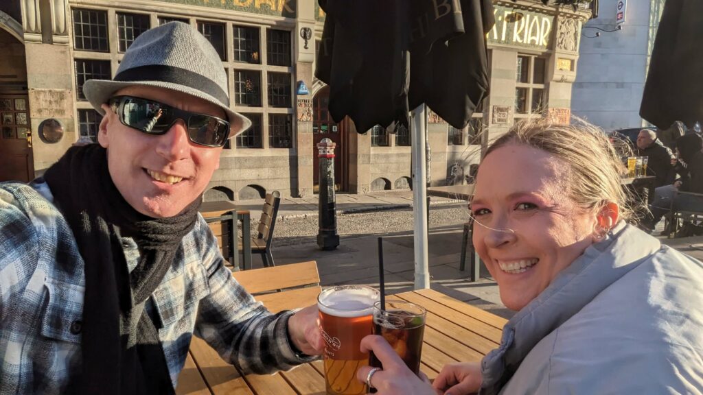 Rob & Sarah at The Black Friar pub beer garden